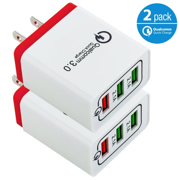 Quick Charge 3.0 USB Fast Wall Charger, 30W 3 Ports USB Travel Quick Charger Adapter QC 3.0 Fast Charging Block Plug Compatible for iPhone, Samsung S9/S9 /S8/S7/S6/Edge/Note LG HTC (2-Pack)