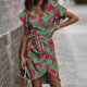 thumbnail image 1 of Vestimenta Casual Vestido estampado de mujer Cinturón Manga corta Moda Dobladillo irregular Vestido de dama (Verde M) Cgtredaw para Mujer Verde T 20, 1 of 8