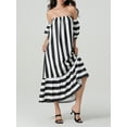 thumbnail image 6 of Rdhnmea Women Summer Striped Maxi Dress Short Sleeve Off Shoulder Strapless Tube Top Long Dress Flowy Swing Beach Vacation Dress, 6 of 9