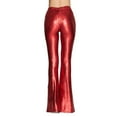 thumbnail image 4 of IBTOM CASTLE Women Metallic Wide Leg Pants High Waist Stretchy Bell Bottom Flared Trousers 70s Disco Dance Party Leggings Clubwear M Red, 4 of 6
