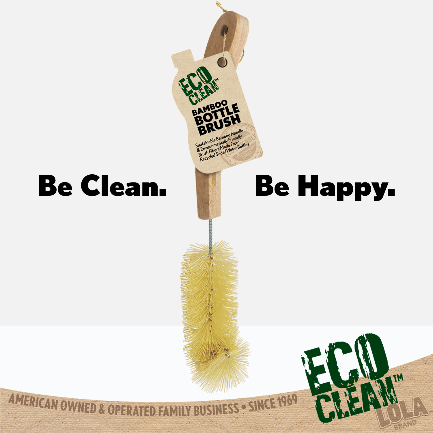 LOLA Bamboo Bottle Brush, 6 Pack, Ergonomic Durable Bamboo Handle, Non Scratch, Easy Storage, Bristles Made from Recycled Soda/Water Bottles