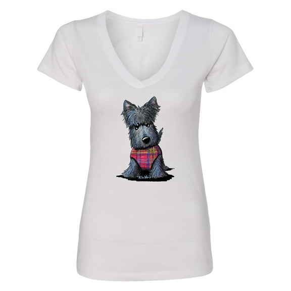 Inktastic Scottie Dog in Plaid Women's V-Neck T-Shirt