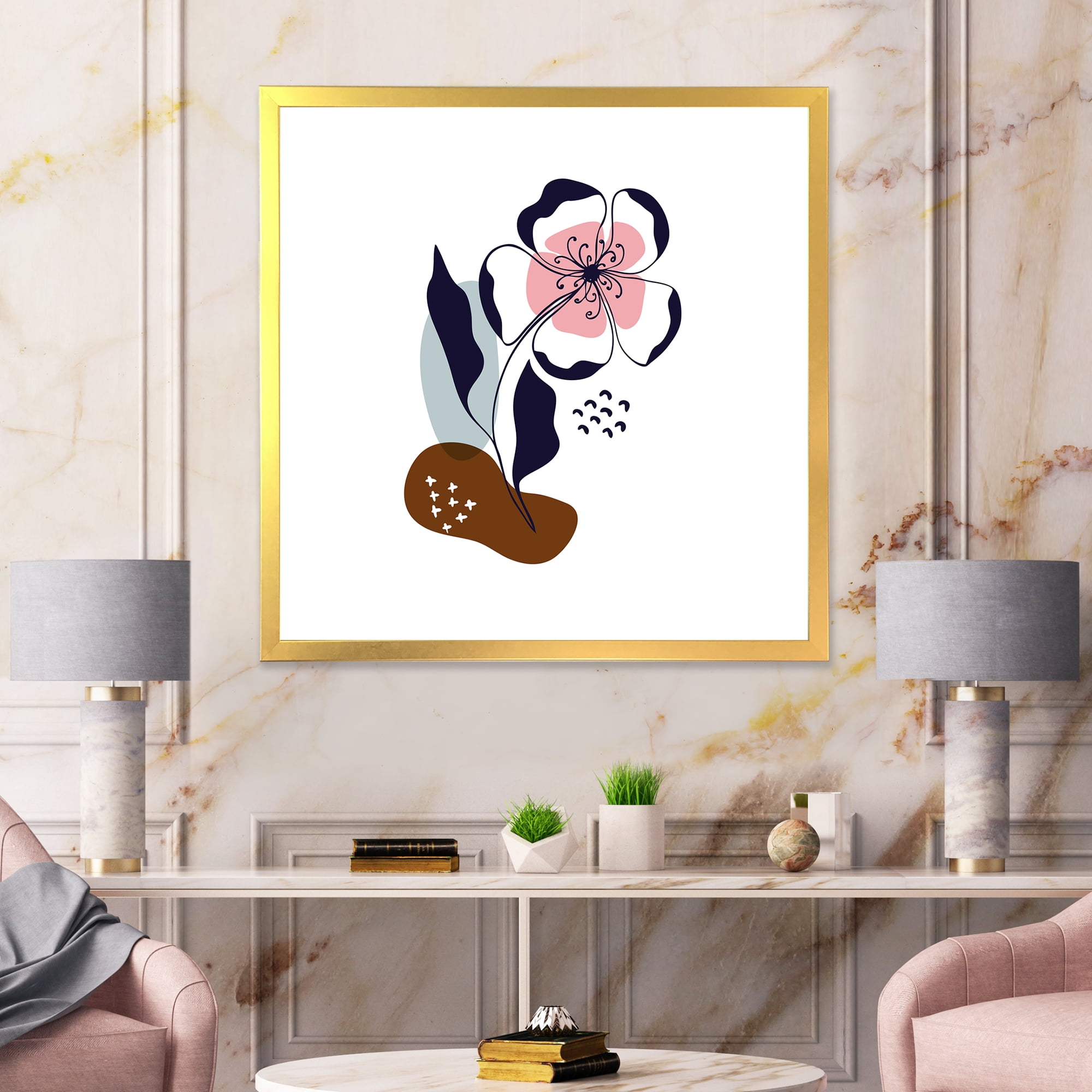 Designart 'Abstract Minimal Shapes Under Flowers IV' Modern Framed Art Print
