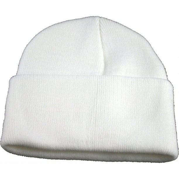Cultural Exchange Classic Plain Long Cuff Mens Beanie Sock Cap [White