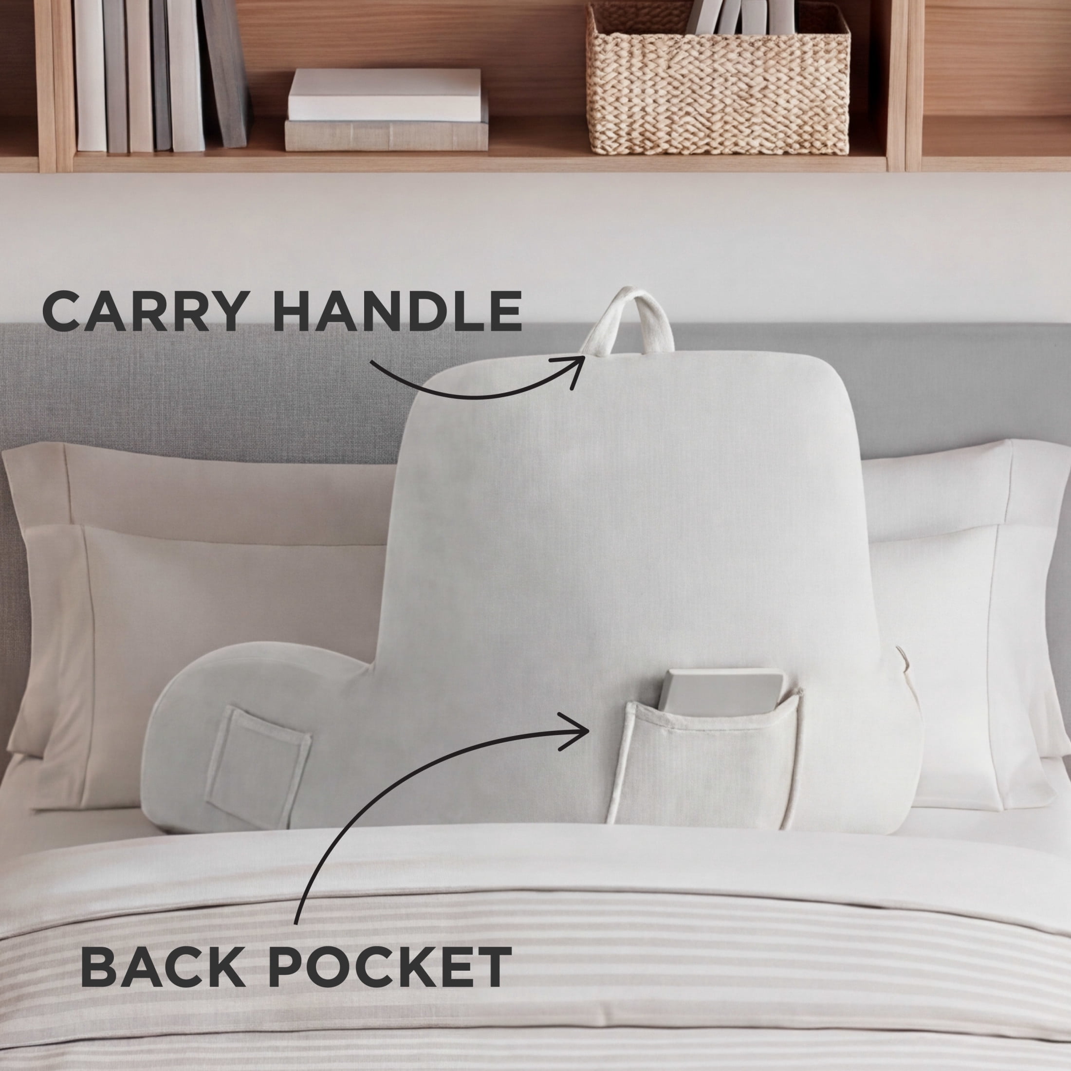 The Sheet Lab Plush Backrest Pillow, Gray, 29" x 24.5" x 10.5"