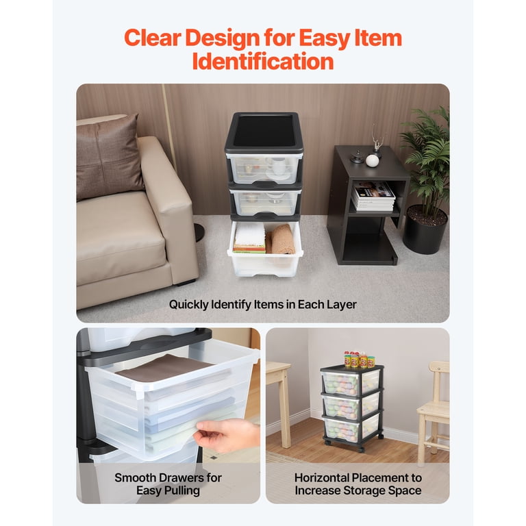 KFFKFF 50L Storage Drawer Cart, 3 Clear Bins with Wheels photo 5