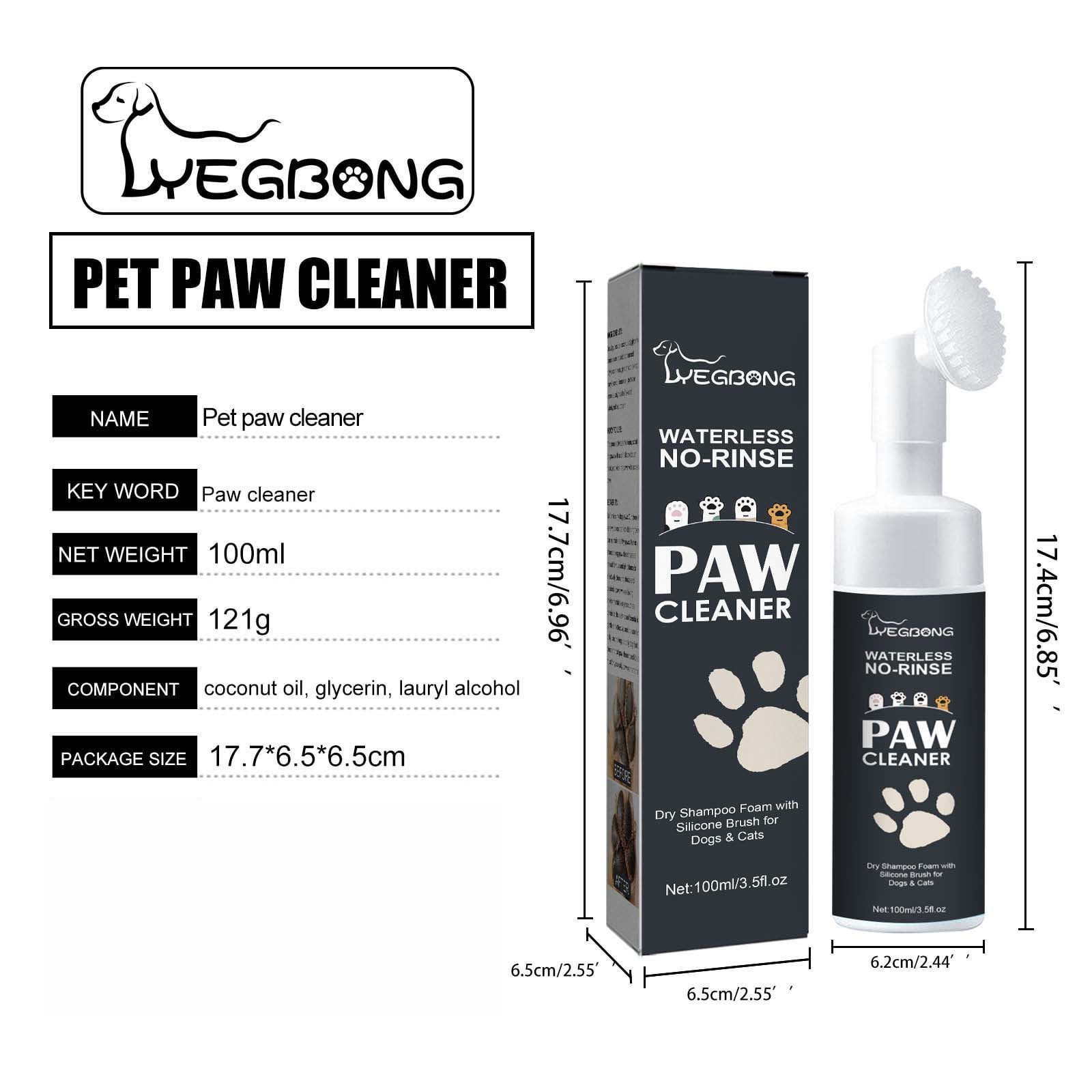 PetLovers No-Rinse Dog & Cat Paw Cleaner - Waterless Foaming Cleanser with  Silicone Brush - Gentle, Natural Unscented Deep Cleaning & Moisturizing Paw
