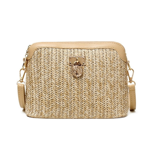 Korean Straw Shoulder Bags Women Shell Woven Crossbody Handbags (Yellow)