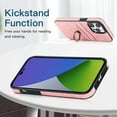 thumbnail image 3 of Fit for iPhone 12 Pro / iPhone 12 Case with Card Pocket 360° Rotatable Ring Holder Kickstand, Shockproof Drop Resistant PU Leather Soft TPU Back Protective Phone Case For iPhone 12 Pro / 12, Pink, 3 of 8