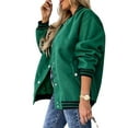 thumbnail image 3 of DYMADE Women Long Sleeve Pockets Contrast Fleece Bomber Fashion Coat, 3 of 6