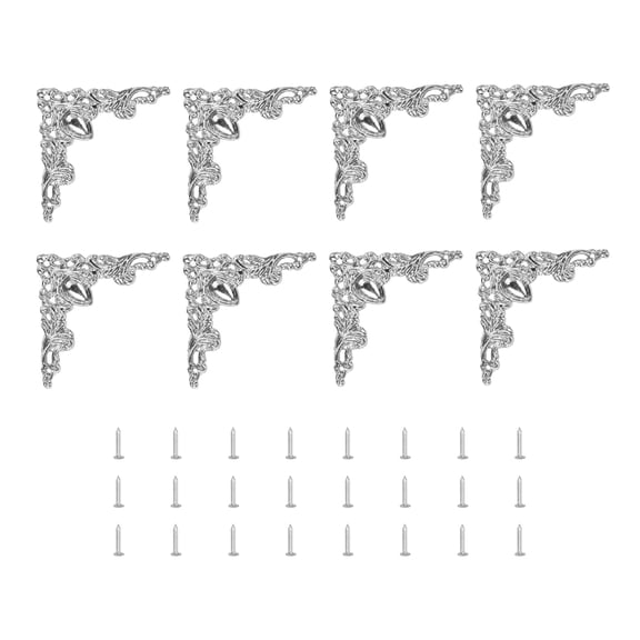 Uxcell 8pcs Vintage Flat Corners Brackets with Screw for Box Cupboard Furniture, Silver Tone