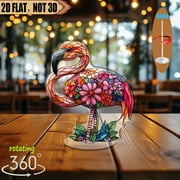 [2D flat] 1PC Rotating acrylic centerpiece showcasing a colorful flamingo with floral patterns perfect for home display office decor and special occasions