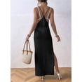 thumbnail image 5 of Womens Crochet Knit Sheer Summer Backless V Neck Side Slit Bathing Suit Cover Up Midi Dress Black One Size, 5 of 6
