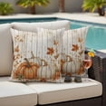 thumbnail image 4 of Vintage Pumpkin Fall Outdoor Waterproof Pillow Covers, Thanksgiving Botanical Leaves Wooden Decorative Square Throw Pillowcase Sofa Cushion Sham for Patio/Couch/Chair, 18"x18" 2 Pack, 4 of 8