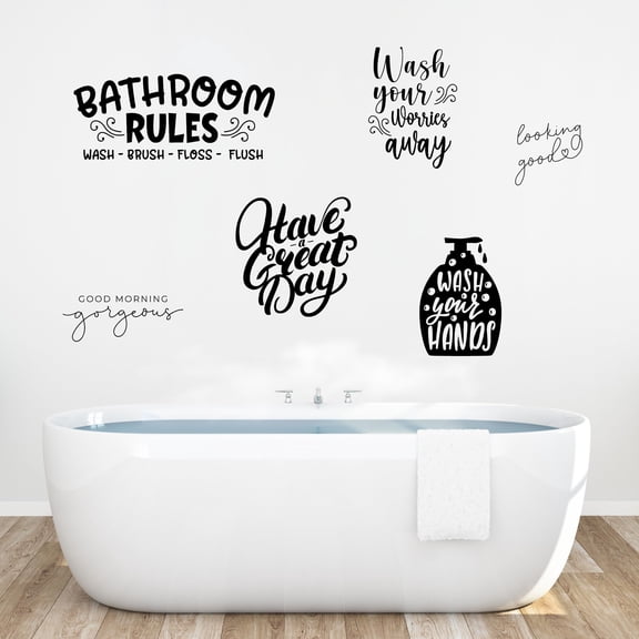 Bathroom Wall Decals - Black Vinyl Stickers for Walls Mirror Shower | Bathroom Rules | Looking Good | Wash Your Hands