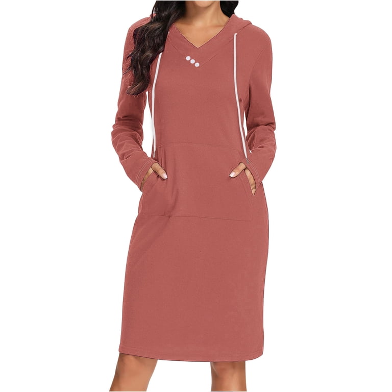 plus size short sleeve hoodie dress Women's Hooded Sweatshirt Dress Short Sleeve Ribbed Pullover Front Pocket Casual Mini Dress Gray S