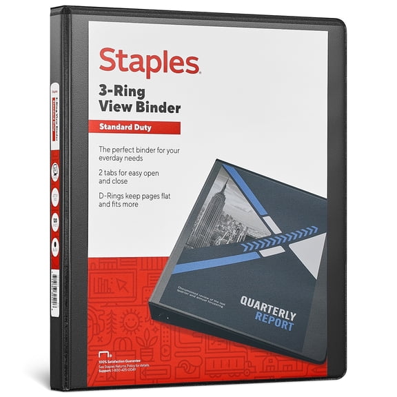 Staples Standard 1/2" 3-Ring View Binder Black (26425-CC) 82616