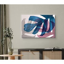 PixonSign Canvas Print Wall Art Teal & Pink Transparent Palm Leaf Collage Floral Wilderness Drawings Modern Art Tropical Closeup Colorful Multicolor Cool for Living Room, Bedroom, Office - 16"x24"