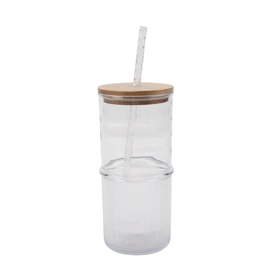 Better Homes and Gardens 22-Ounce Clear Ribbed Tritan Tumbler with Straw and Acacia Wood Lid