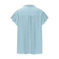 thumbnail image 5 of Olyvenn Stylish Womens Eyelet Tops Dressy Casual Ruffle Cap Sleeve Button V Neck Blouses Business Work Shirts Tee Summer Outfits Light Blue M, 5 of 8