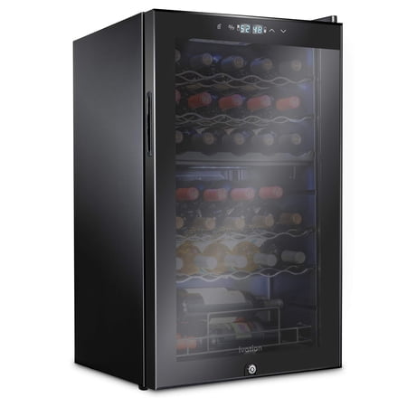 IVATION 33-Bottle Dual Zone Freestanding Wine Refrigerator with Lock, Black