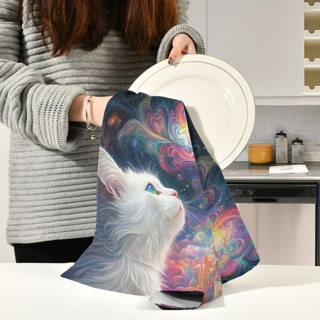 

BZSMCE Kitchen Towels Creative Cats and Tower Pattern Durable Kitchen Towel