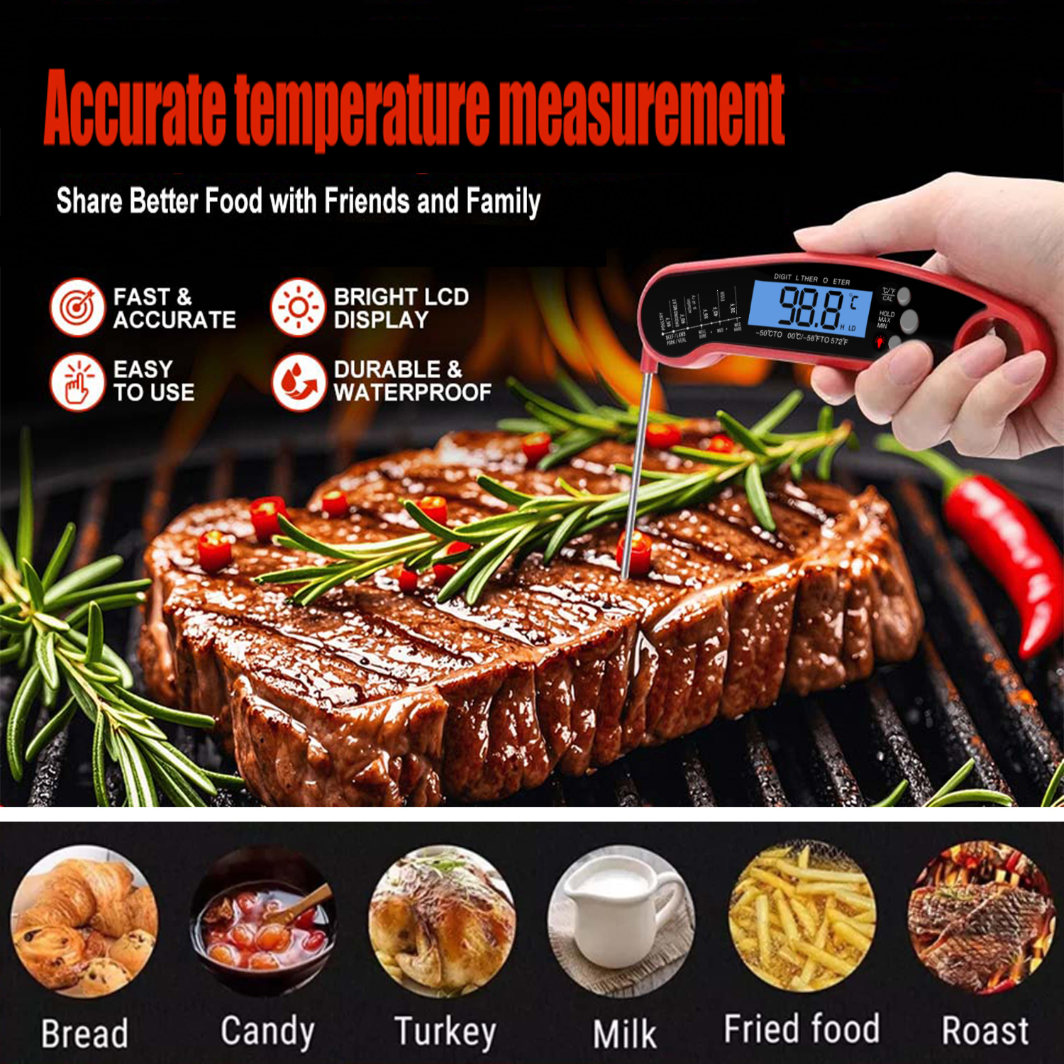 Digital Meat Thermometer for Grilling & Cooking photo 7