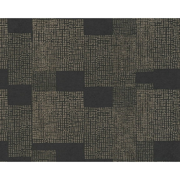 Concord Wallcoverings Textured Wallpaper Modern Squares Structure, Black Gold, 21 In x 33 Ft (56 sq. ft), 385253