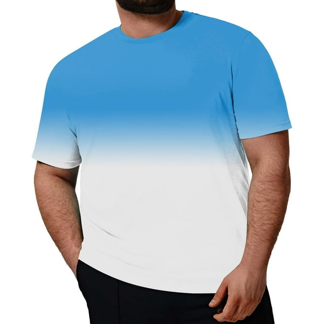 Tops para hombre, blusas y camisas de manga corta con cuello redondo para hombre, blusa informal grande con cuello redondo y manga corta degradada, blusa de poliéster para hombre