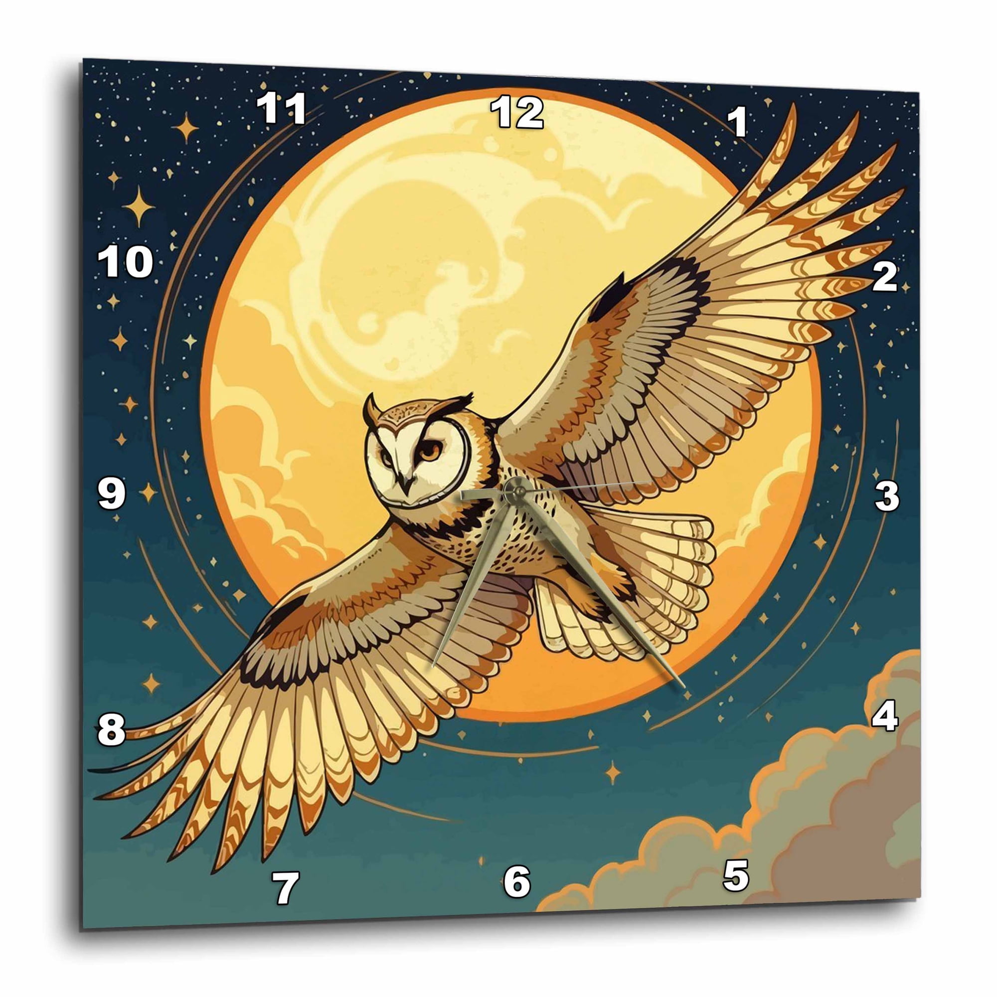 3drose, Art Nouveau Majestic Owl in Flight, 10x10 Wall Clock