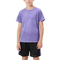 thumbnail image 6 of CYRBOKO Athletic Outfit Sets for Boys, Summer Running Crew Neck Breathable Mash Short Sleeve Sports Clothing Sets Purple Size 5-6 T, 6 of 6