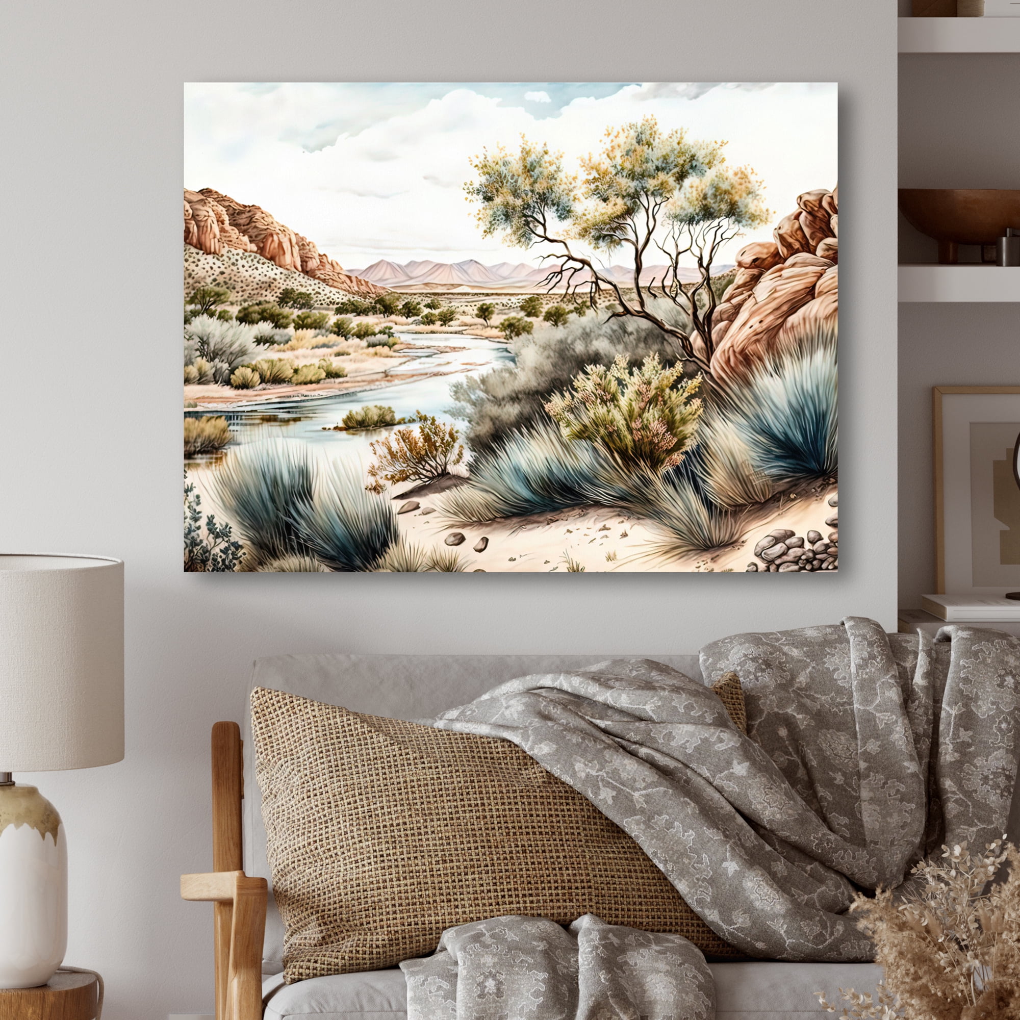 Designart Arizona Desert Creek Scenery II Canvas Wall Art