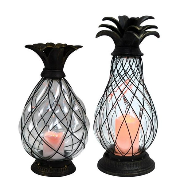 Pineapple LED 2 Piece Iron Lantern Set
