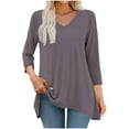 thumbnail image 2 of WRKEKC Long Sleeve Shirts for Women Solid Color V Neck 3/4 Sleeves Loose Fit Casual T Shirt with Flowy Hem Lightweight Fall Winter Versatile Top, 2 of 7