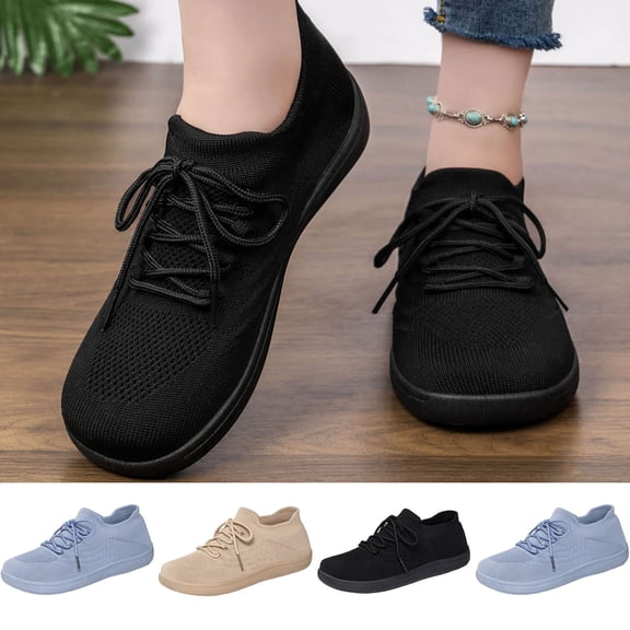 Sneakers for Women Fly-Knitted Breathable Walking Shoes with Lace-Up Casual Lightweight Breathable Tennis Shoes Non Slip Soft-Soled Outdoor Sport Shoes