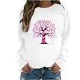 thumbnail image 3 of Jinhomg Womens Pink Breast Cancer Awareness Shirt Trendy Pink Ribbon Tree Pattern Sweatshirts Holiday Dressy Comfy Long Sleeve Round Neck Tops White XL, 3 of 5