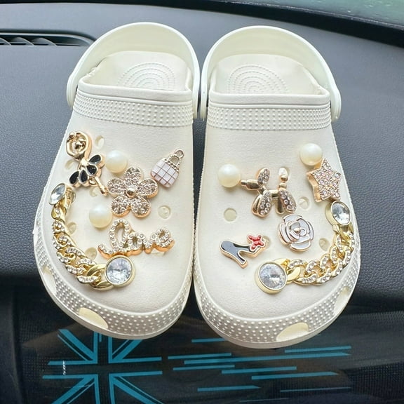 14 PCS Bling Shoe Charms for Women,Girly Pink Chains for Clog Sandals,Rhinestones Charms Cute Designer DIY Shoe Accessories Decoration Jewels