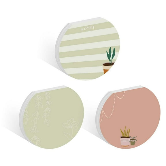 Plant Theme Sticky Note Pad Assortment / Set Of 3 Round Flat Top Plant Lady Note Pads / 3.5" Succulent Sticky Notes / 50 Sheets Per Pad / Made In USA