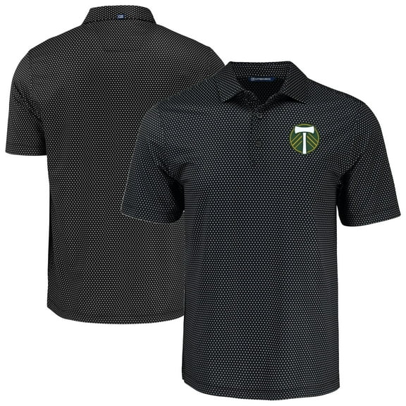 Men's-Cutter & Buck  Black Portland Timbers Big & Tall Pike Eco Shadow Check Print Recycled Polo