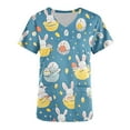 thumbnail image 4 of Rciityk Navy Easter Scrub Tops Women Plus Size Bunny Eggs Print Short Sleeve V Neck Stretchy Holiday Nurse Working Uniform with Pocket, 4 of 4