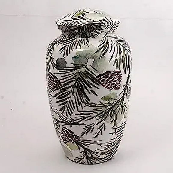 Aluminium Cremation Urn for Human Ashes Adult - Handcrafted Funeral Memorial Ash Storage Urn - Affordable Urn - BAG INCLUDED (Large - 200 Cubic Inches or lb, Fall Leaves-2)