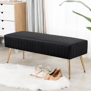 Furniliving Velvet Ottoman Bench, Black