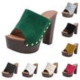 thumbnail image 4 of Women's Studded Platform Heels Peep Toe Fashion Wooden Style Block Heeled Sandals Retro Pattern Mules Formal Dress Shoes for Prom Yellow Size 9.5, 4 of 9