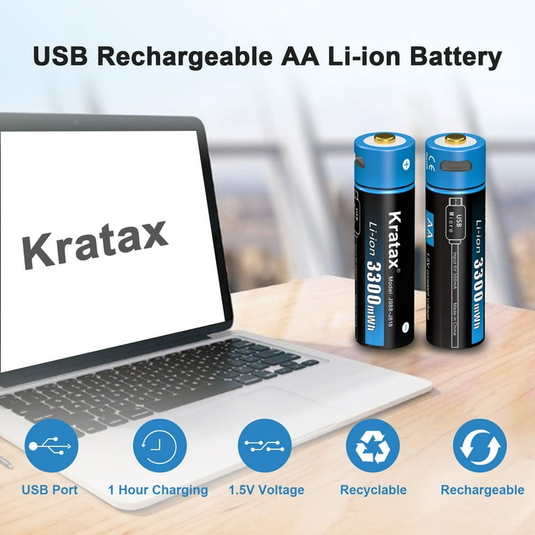 Kratax 1.5V Rechargeable AA Lithium Batteries 4 Pack