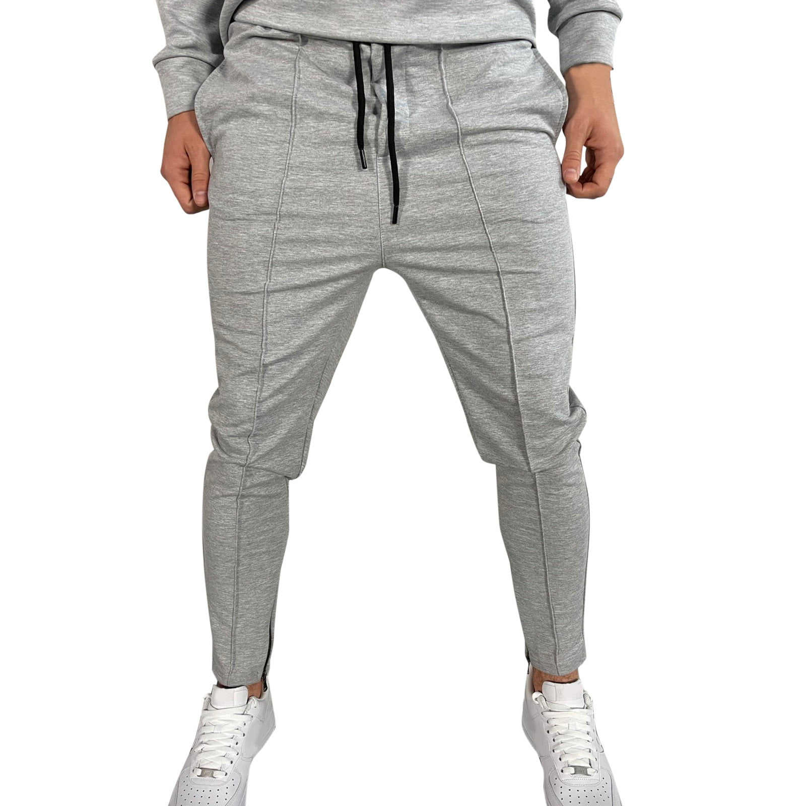 kpoplk Mens Sweatpants Open Bottom,Men's Slim Joggers Workout Pants for Gym Running and Bodybuilding Bottom Sweatpants with Deep Pockets(Grey,L) -