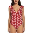 thumbnail image 2 of Yiaed Cartoon Lobster Print Women's Ruffled One Piece Swimsuit V Neck Swimwear Slimming Monokini for Woman-Large, 2 of 8