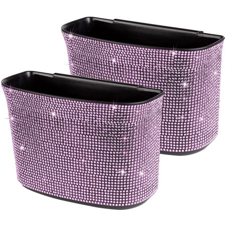 eing Car Trash Can Bling Crystal Auto Storage Pockets,100% Leak Proof Car Trash Container Bin Car Garbage Bag Hanging for Backside/Gearshift/Center Console,(2 - Pack, Pink)