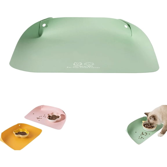 Cat Dog Food Mat, Waterproof PU Leather Spill Proof Raised Edge Pet Feeding Bowl Tray for Cats Small Dogs Floor Protector Supplies (1-Pack, Green)