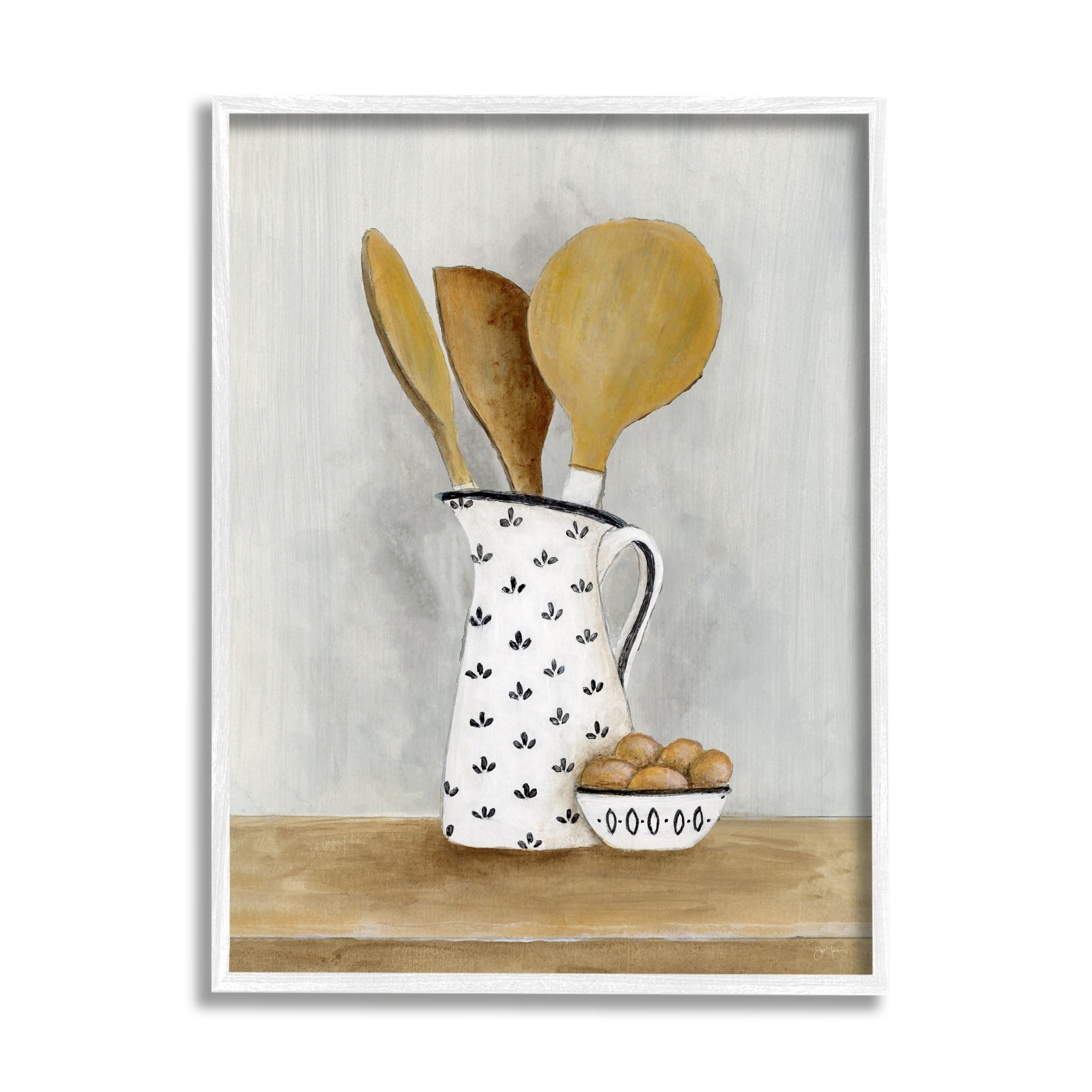 Stupell Industries Kitchen Eggs & Utensils Still Life Food & Beverage Painting White Framed Art Print Wall Art