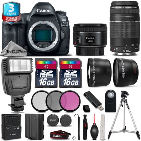 Canon EOS 5D Mark IV Camera + 50mm + 75-300mm + Flash + EXT BAT + 2yr Warranty